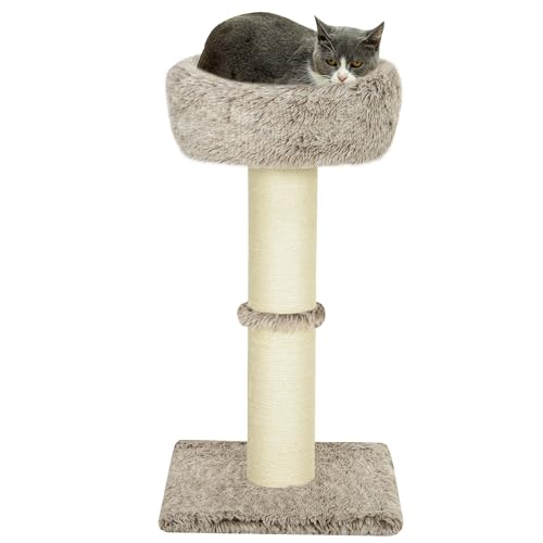 PawHut Kratzbaum 87 cm hoch Katzenbaum mit Bett, dick Stamm, Katzenkratzbaum mit Sisal-Kratzsäulen, für Katzen bis 6 kg, Indoor, Braun von PawHut