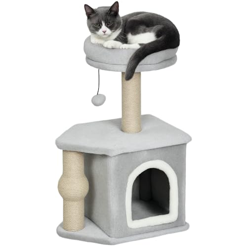 PawHut Kratzbaum für Katzen, Höhe 66 cm, Katzenbaum mit Katzenbett, Höhle, Plattform, hängende Kugel und Jutestab, hellgrau PawHut Kratzbaum für Katzen, Höhe 66 cm, Katzenbaum mit Katzenbett, Höhle, Plattform, hängende Kugel und Jutestab, hellgrau von PawHut