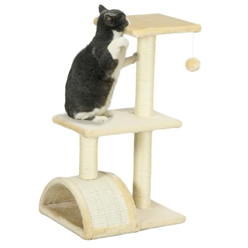 PawHut Kratzbaum für Katzen, Höhe 72 cm, Hängeball, cremefarben von PawHut