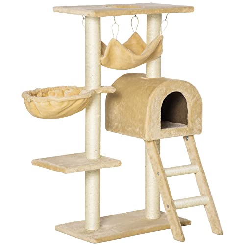 PawHut Kratzbaum für Katzen, Kletterbaum, Spielturm, stabil, mehrere Ebenen, Aktivitätszentrum, Höhe 98 cm, Beige von PawHut