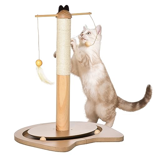 PawHut Kratzbaum für Katzen Kratzsäule Katzenkratzbaum Kratzspielzeug mit Kugel Feder MDF Sisal Beige+Braun 40 x 37 x 51 cm von PawHut