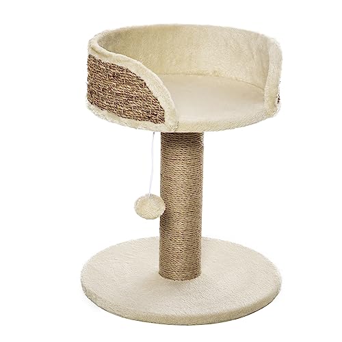 PawHut Kratzbaum klein, 49 cm Katzenbaum, Katzenkratzbaum mit Spielball, Liegefläche, Kletterbaum für Katzen bis 4 kg, Katzenmöbel, Jute, Kaffee von PawHut