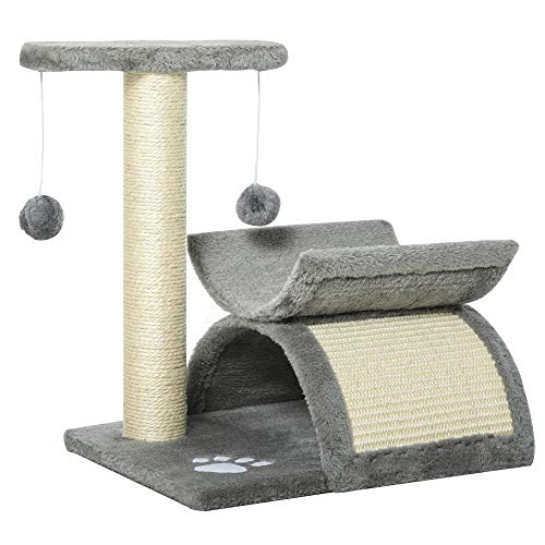 PawHut Kratzbaum klein Katzenkratzbaum Spielbaum Kratzstamm für Katzen mit Spielball Braun 40 x 30 x 43 cm von PawHut