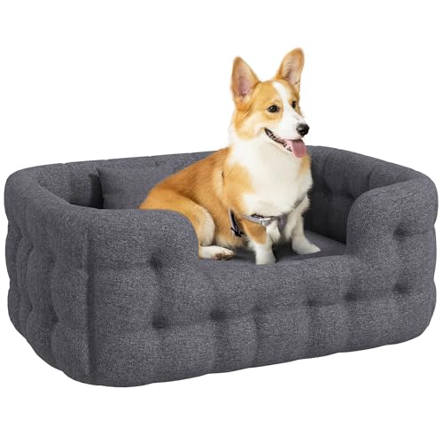 PawHut Medium Dog Bed Haustierbett mit 2 Kissen Hundematratze mit Anti-Rutsch-Boden Abnehmbarer und waschbarer Bezug 90x60x35 cm Grau von PawHut