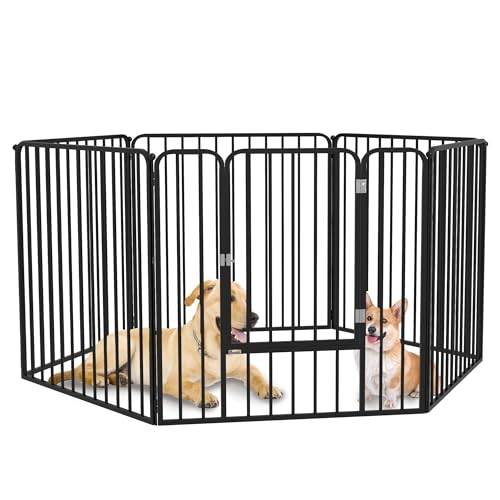 PawHut Modularer Auslauf für Hunde, Zaun mit 1 Tür, 6 Paneele à 80 x 80 cm, Spiel- und Auslaufgehege aus Stahl für Hunde und Haustiere, 80 cm hoch, schwarz von PawHut