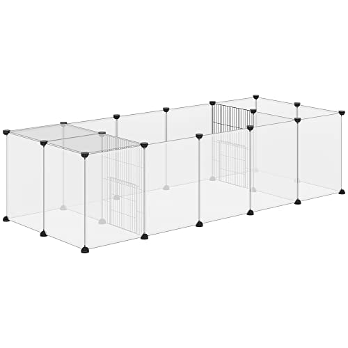 PawHut Modulares Kleintiergehege mit 20 Paneelen, 2 Türen und Zubehör, Nagetierkäfig aus Stahl und PP für Meerschweinchen und Igel, 175x70x45 cm, Schwarz von PawHut