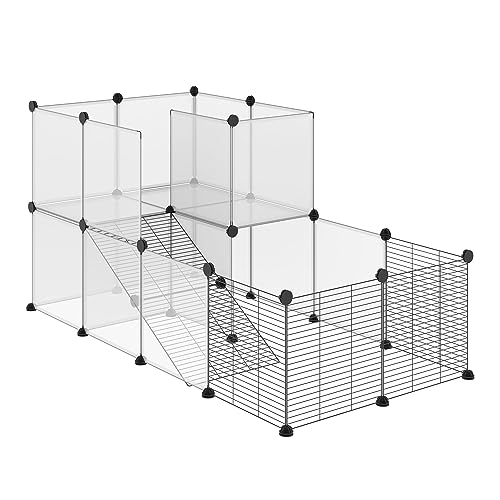 PawHut Modulares Kleintiergehege mit Paneelen und Zubehör, Stahl und PP Innenkäfig für Nager, für Meerschweinchen, Kaninchen, Chinchillas, 140x70x70 cm, Schwarz von PawHut