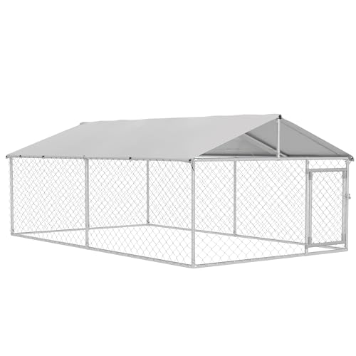 PawHut Outdoor-Hundezwinger, Tiergehege mit wasserdichter Abdeckung, 400x230x150cm, Silber und Grau von PawHut