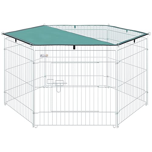 PawHut Parc enclos modulable Acier 6 panneaux et 1 Porte Pour chiens lapins rongeurs Petits animaux intérieur extérieur Ø 120 x 60 cm gris métal vert von PawHut