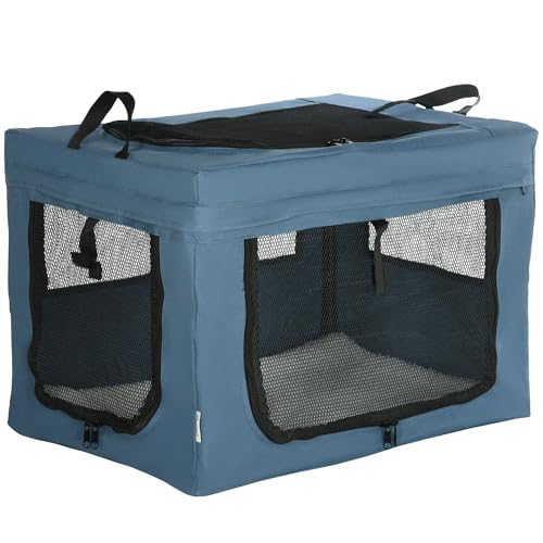 PawHut PawHut Hunde- und Katzenrucksack Hundetransporter mit 3 Türen und weichem Kissen 60x42x42 cm Blau von PawHut