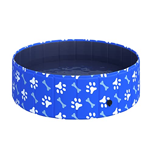 PawHut Rigid Dog Pool Small Size 35kg Hartplastik und rutschfest für Garten oder Innenraum, Blau Φ100x30cm von PawHut