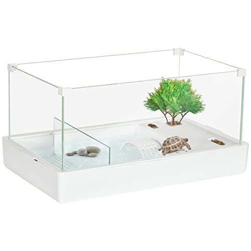 PawHut Schildkrötenbecken mit 3-Schicht-Filter und Glasscheiben, ABS Paludarium, 51x31x25,5 cm, Weiß von PawHut