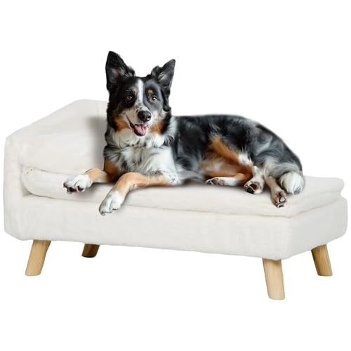 PawHut Sofa für Hunde, Katzen, mit weichem Kissen, abnehmbarer und waschbarer Bezug, aus Plüsch, 70 x 42,5 x 38,5 cm, cremefarben von PawHut