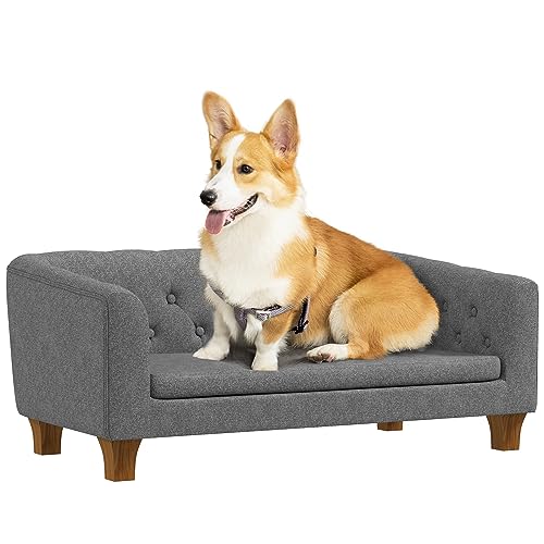 PawHut Sofa für Hunde und Katzen, erhöhtes Sofa für kleine und mittelgroße Hunde, mit abnehmbarem weichem Kissen, einfache Installation, 96 x 60 x 42 cm, Grau von PawHut