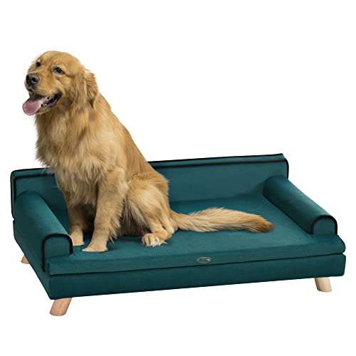 PawHut Sofa für Hunde und Katzen, skandinavisches Design, weiches Kissen, abnehmbar, Füße, Massivholz, 100 x 62 x 32 cm, Entenblau von PawHut