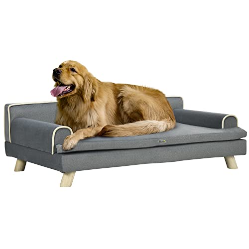 PawHut Sofa für Hunde und Katzen, skandinavisches Design, weiches Kissen, abnehmbar, Füße aus Massivholz, 100 x 62 x 32 cm, Grau von PawHut