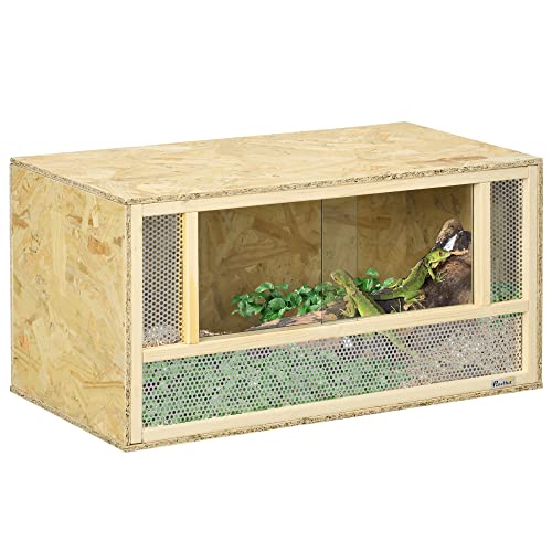 PawHut Terrarium aus OSB-Holz für Reptilien und Batracien mit Glasschiebetür – 80 x 40 x 40 cm, Natur von PawHut