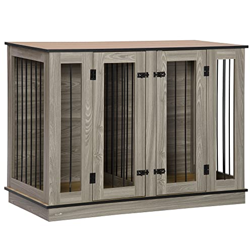 PawHut Tierkäfig Hundehütte mit herausnehmbarem Trennwand Hundebox Hundekäfig Haustierkäfig innen Dunkelwalnuss+Eiche 120 x 60 x 88,5 cm von PawHut