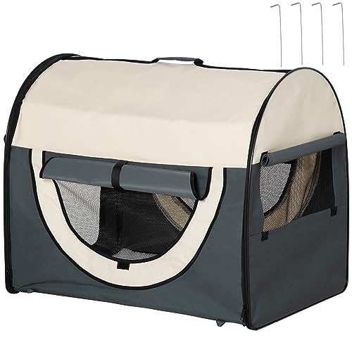 PawHut Transporttasche für Hunde und Katzen, faltbar, geeignet für das Auto, hoher Komfort, atmungsaktiv, mit abnehmbarem Kissen, 81 x 56 x 66 cm von PawHut