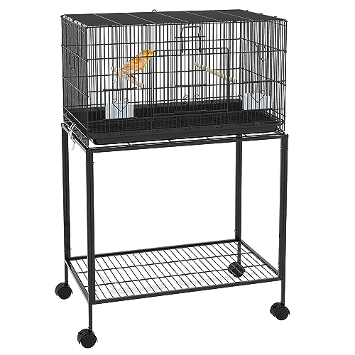 PawHut Vogelkäfig 77x46x119 cm Vogelkäfig aus Metall mit abnehmbarem Tablett Sitzstangen Fütterungsstangen für Wellensittiche Kanarienvögel Schwarz von PawHut