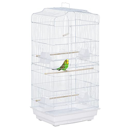 PawHut Vogelkäfig Vogelhaus Vogelvoliere Wellensittich Vogelbauer mit ausnehmbarer Bodenschale Weiß 47,5 x 36 x 91 cm von PawHut