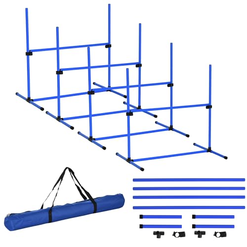 PawHut Agility Hürdenset Slalom Stangen Hunde Training Set 4 x Hürden, Kunststoff, Blau, 95x65x95cm von PawHut