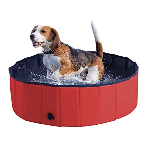 PawHut Haustier-Badewanne für Katzen und Hunde, faltbar, für drinnen und draußen, für den Sommer, Durchmesser 100 x 30 cm, Rot von PawHut