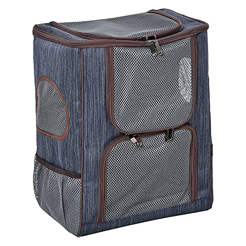 Pawhut Rucksack für Hunde und Katzen aus Oxford, Kissen, abnehmbar und waschbar, atmungsaktive Mesh-Einsätze, 35 x 28,5 x 45 cm, Blau / Braun von PawHut