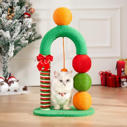 PawPalace Kratzbaum Weihnachten Zuckerstange Katzenkratzbaum Festliches Natursisal Design Katzenpfosten für Katzen und Kätzchen Einfache Montage Inklusive kostenloser Weihnachtskarte & baumelnder von PawPalace