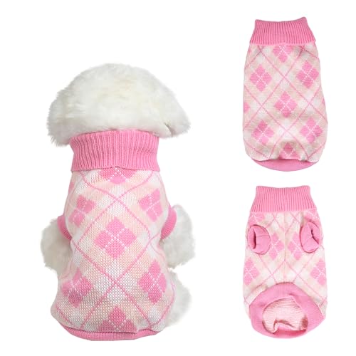 PawSailor Gestrickter Hundepullover mit Karomuster Rollkragenpullover Weicher Welpenpullover Winterkleidung für Extra Klein, Kleine Hunde, Katzenmäntel, Warme Hundewintermäntel für Chihuahua, Rosa XS von PawSailor