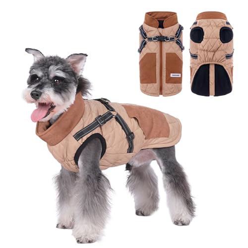 PawSailor Hundemantel mit integriertem Geschirr für kleine und mittelgroße Hunde, wasserdicht, winddicht, Schneejacke, Reißverschluss, Fleece, Hunde-Schneeanzug, Weste, Haustier-Winterbekleidung, von PawSailor