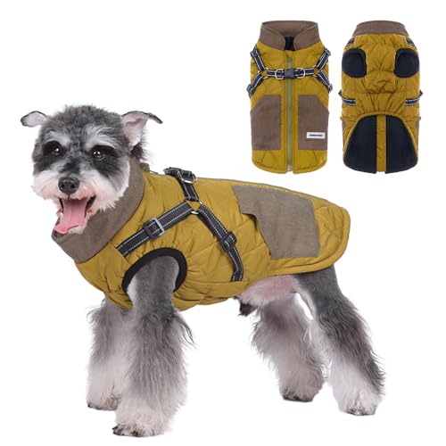 PawSailor Hundemantel mit integriertem Geschirr für kleine und mittelgroße Hunde, wasserdicht, winddicht, Schneejacke, Reißverschluss, Fleece, Hunde-Schneeanzug, Weste, Haustier-Winterbekleidung, von PawSailor