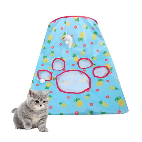 PawSailor Katzentunneltasche Kitty Faltbar Tunnel Spielzeug Knistersack Tasche Haustier Interaktives Katzenhöhle Spielzeug mit 1 Kleine Maus & 3 Spielzeugball Grün M von PawSailor