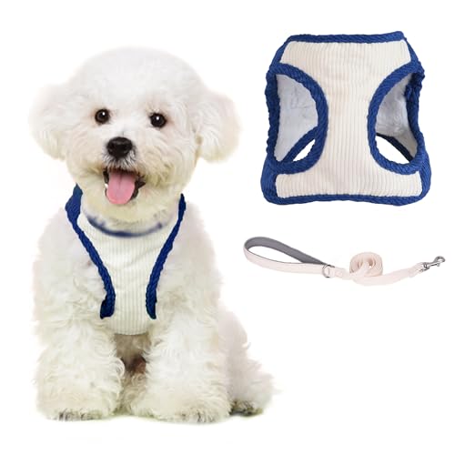 PawSailor No-Pull-Hundegeschirr mit Leine-Set Winter Weich Plüsch Hundewestengeschirr Ausbruchsicher Kein Würgen Bequem Welpengeschirr Verstellbar Step-in für Kleine, Mittelgroße Hunde, Blau XS von PawSailor