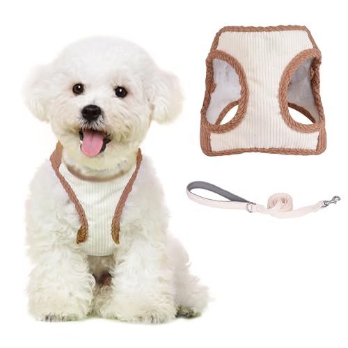 PawSailor No-Pull-Hundegeschirr mit Leine-Set Winter Weich Plüsch Hundewestengeschirr Ausbruchsicher Kein Würgen Bequem Welpengeschirr Verstellbar Step-in für Kleine, Mittelgroße Hunde, Braun L von PawSailor