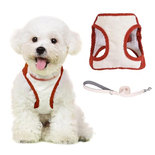 PawSailor No-Pull-Hundegeschirr mit Leine-Set Winter Weich Plüsch Hundewestengeschirr Ausbruchsicher Kein Würgen Bequem Welpengeschirr Verstellbar Step-in für Kleine, Mittelgroße Hunde, Rot L von PawSailor