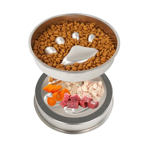 PawSailor Slow Feeder Hundenäpfe 2 Tassen Große Hundenapf Edelstahl rutschfeste Hundefutterschalen für kleine mittelgroße Hunde verlangsamt das Fressen von Haustieren von PawSailor