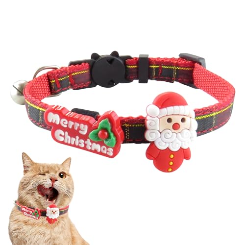 PawSailor Weihnachtshalsband für Haustiere Karomuster Verstellbar Katzenhalsband mit Abnehmbarem Glöckchen Sicherheitsschnalle mit Schnellverschluss Halsband für Kleine Hunde, Katzen, Rot von PawSailor