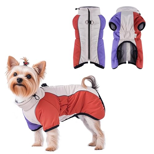 Pawsailor Wasserdichter Hundewintermantel Rollkragen Winterjacke für Hunde mit Geschirrschnalle Winddicht Verstellbar Hundeweste Reflektierend Hundebekleidung für Kleine Mittelgroße Hunde Rot-Lila L von PawSailor