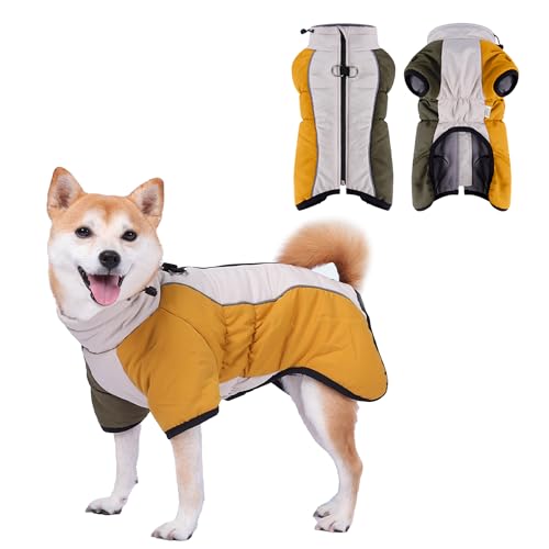 Pawsailor Wasserdichter Hundewintermantel Rollkragen Winterjacke für Hunde mit Geschirrschnalle Winddicht Verstellbar Hundeweste Reflektierend Hundebekleidung für Kleine Mittelgroße Hunde Gelb-Grün L von PawSailor