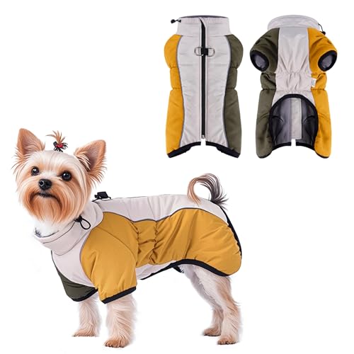 Pawsailor Wasserdichter Hundewintermantel Rollkragen Winterjacke für Hunde mit Geschirrschnalle Winddicht Verstellbar Hundeweste Reflektierend Hundebekleidung für Kleine Mittelgroße Hunde Gelb-Grün S von PawSailor