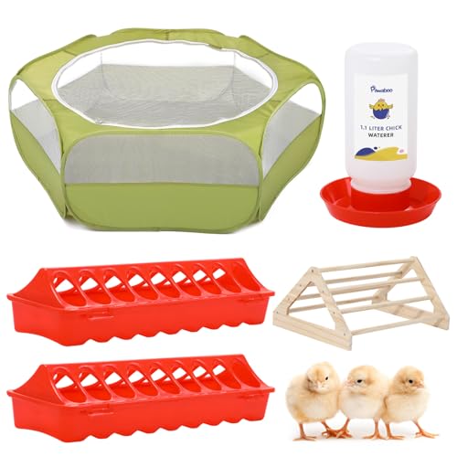 Pawaboo 5-in-1 Hühnerbrutkasten für Küken Starter Kit, enthält Käfig für Haustiere, Zelt, Küken Barsch, Kükenfütterung, 1,1L Kükenbewässerer, Baby-Küken-Zubehör (Zuchtset) von Pawaboo