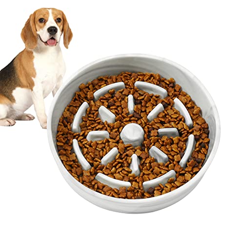 Pawaboo Anti Schling Napf Hund, Keramik Antischlingnapf Hunde Groß, Schlingnapf Hunde für Mittelgroße/Große Hunde, Langsame Hundenapf Futternapf Slow Feeder Hund, 10 x Essenszeit - ∅21,5cm, Marmorweiß von Pawaboo