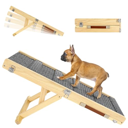 Pawaboo Faltbare Hunderampe, Tragbare Haustiertreppe aus Holz, 4 Verstellbare Höhen 7,9" - 17,7", Hundetreppe für Kleine Hunde und Katzen mit Rutschfester Matte für Niedriges Bett Couch Treppe von Pawaboo