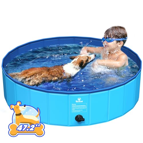 Pawaboo Faltbarer Hundepool Hundebad, Swimmingpool für Hunde, Einfache Aufbewahrung, Harte Kratzfeste Haustier Pool für Welpen Katzen, Tragbar Planschbecken für Haustiere (120cm x 30cm, L) von Pawaboo