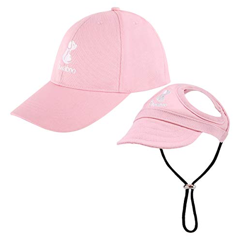 Pawaboo Haustier Baseball Mütze, 2 Stück Pet Eltern-Kind-Mütze, Sonnenhüte mit Ohrlöchern und Verstellbarem Kinnriemen, Haustier-Familienhüte Outdoor Hundecap Hundecap Sonnenschutzkappen, Groß, Rosa von Pawaboo