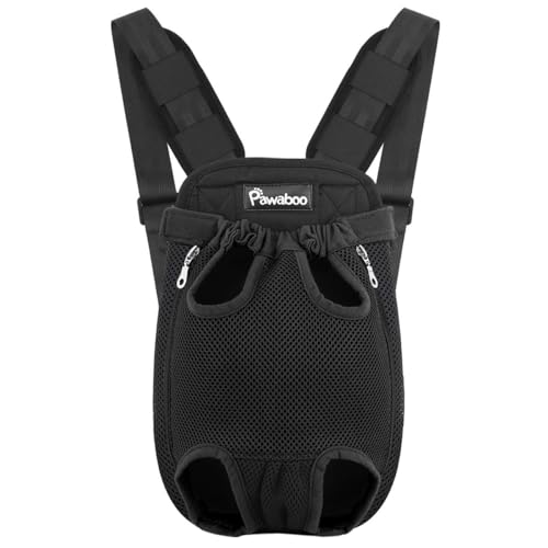 Pawaboo Haustier Rucksack Hund Tragetasche, Verstellbar Beinen heraus Rucksäcke Haustier, Atmungsaktiv für Klein Mittler Hunde Katzen Welpen M, Schwarz von Pawaboo