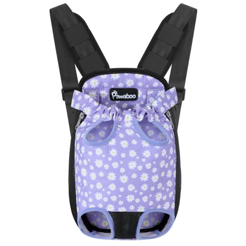 Pawaboo Haustier Rucksack Hund Tragetasche, Verstellbar Beinen heraus Rucksäcke Haustier Reisetasche, Atmungsaktiv und Bequem für Klein Mittler Hunde Katzen Welpen, L, Schwarz & Violett Gänseblümchen von Pawaboo