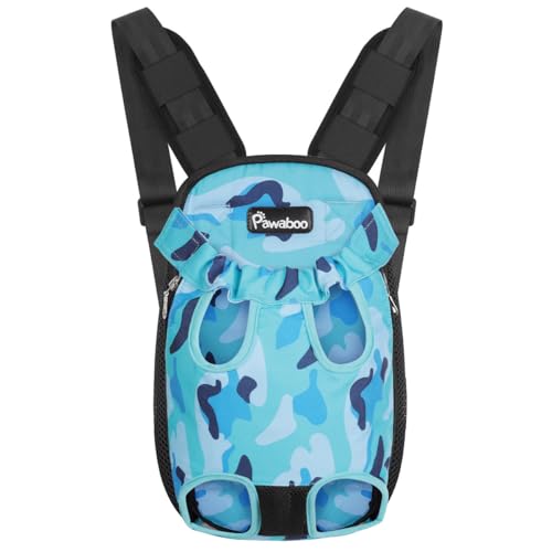 Pawaboo Haustier Rucksack Hund Tragetasche, Verstellbar Beinen heraus Rucksäcke Haustier Tragbar Reisetasche, Atmungsaktiv Speziell für Klein Mittler Hunde Katzen Welpen, S, Blaues Tarnmuster von Pawaboo