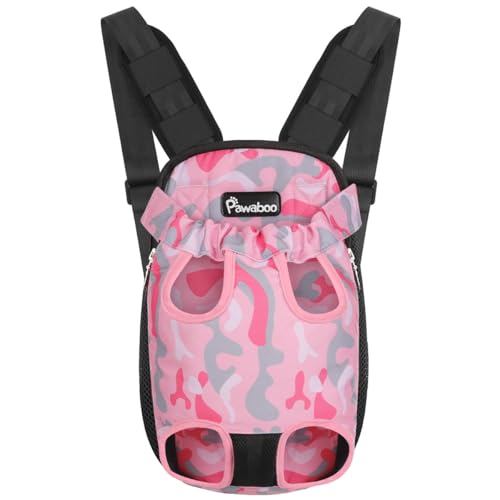 Pawaboo Haustier Rucksack Hund Tragetasche, Verstellbar Beinen heraus Rucksäcke Haustier Tragbar Reisetasche, Atmungsaktiv Speziell für Klein Mittler Hunde Katzen Welpen, S, Rosa Camouflage von Pawaboo